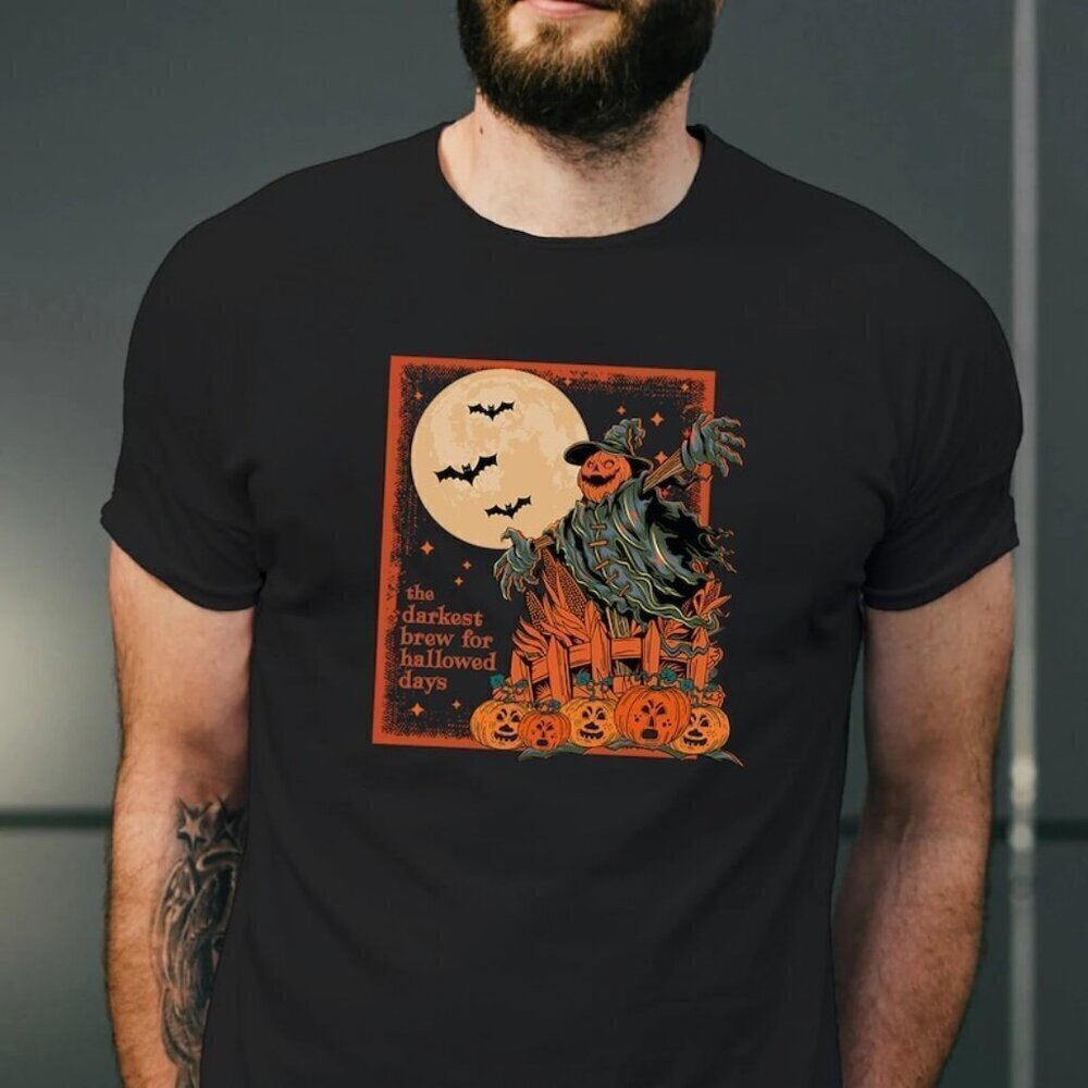 Halloween Scarecrow Dark Brew Spooky Season Graphic Unisex T-Shirt